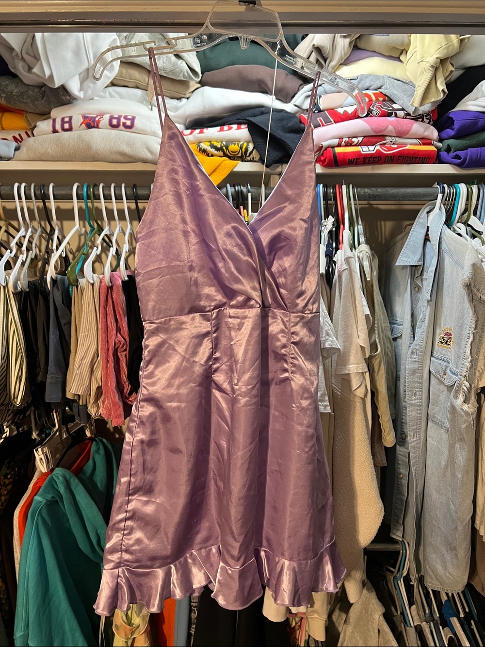 Lucy in the Sky Lavender Satin Ruffle-Hem Slip